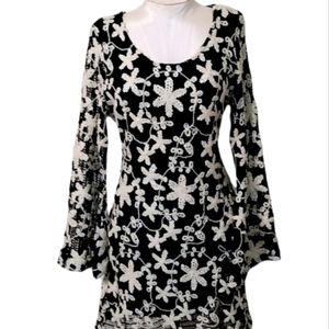 Floral Knitted Dress, flared sleeves, Medium